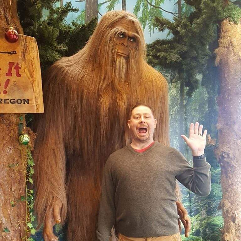 Jason Schutt gets suprised by his friend sasquatch 